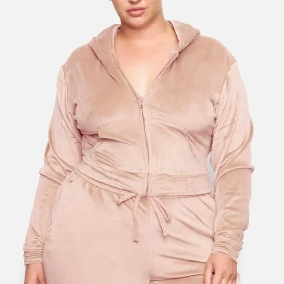 Skims pink(dusk) cropped velour hoodie - Picture 2 of 5